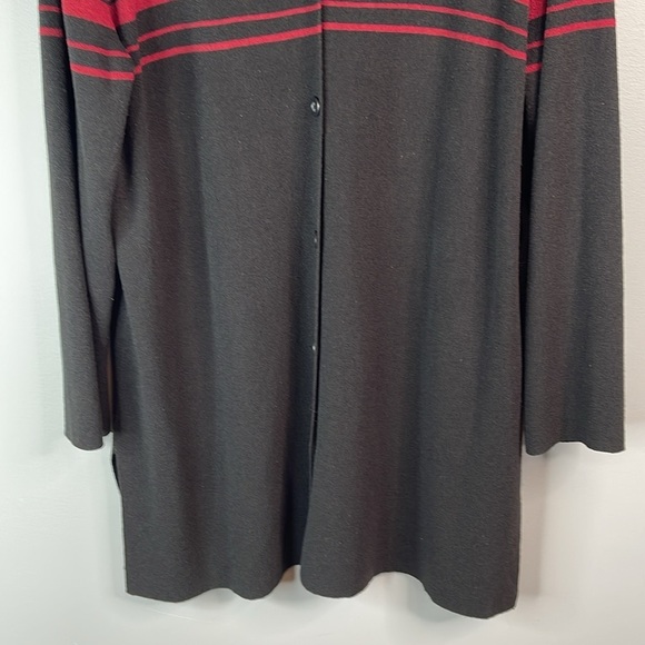 Vintage Jessica Long Line Cardigan Sweater Striped Wine Black Collared V Plus 1X - Picture 4 of 12